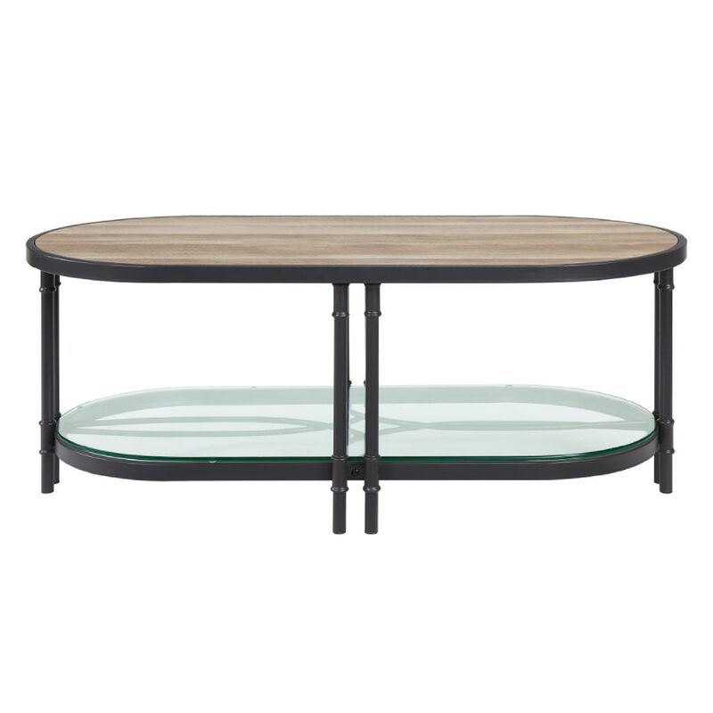 Ley 47 Inch Wood Coffee Table, Oblong, Industrial Design, Oak