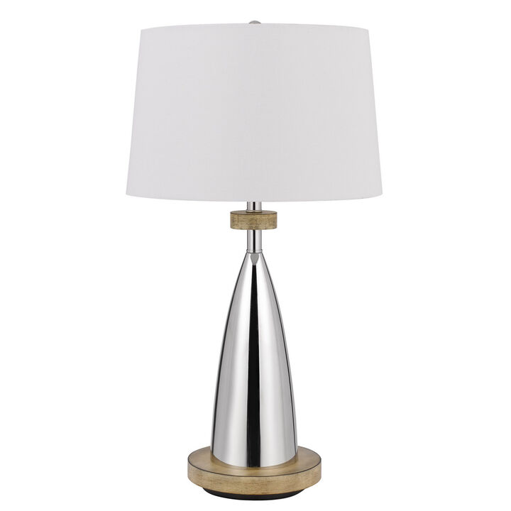 HomeRoots 31" Brown Metal Geometric USB Table Lamp With White Empire Shade