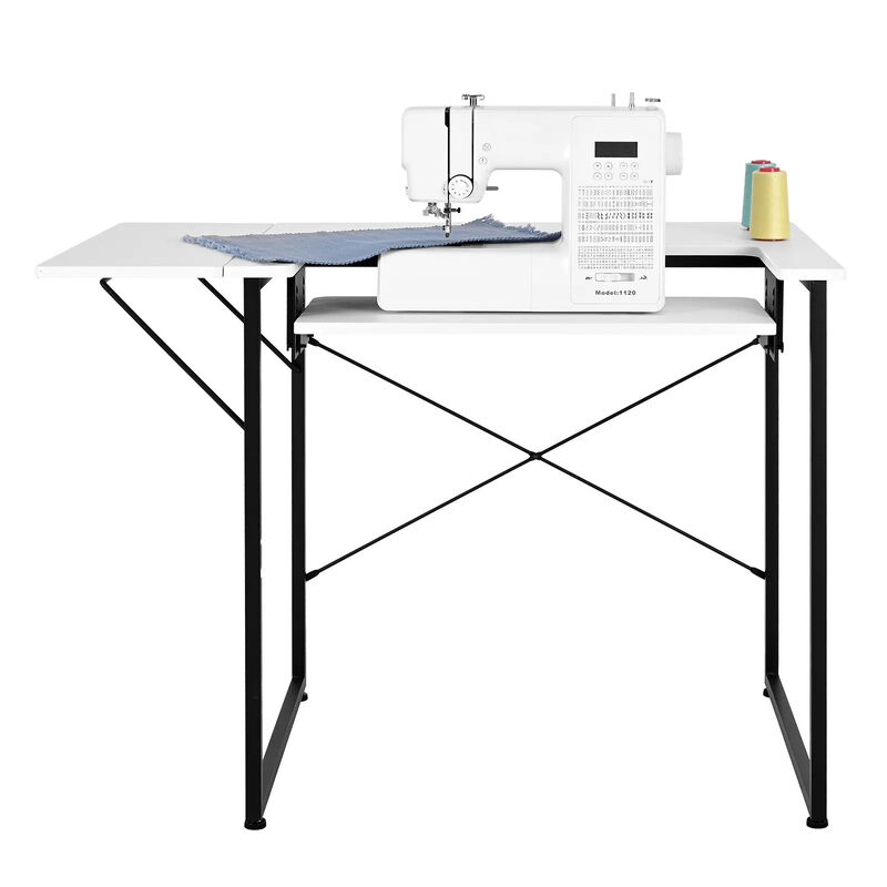 Sewing Table with Foldable Side Shelf, Adjustable Shelf and Steel Legs image number 2