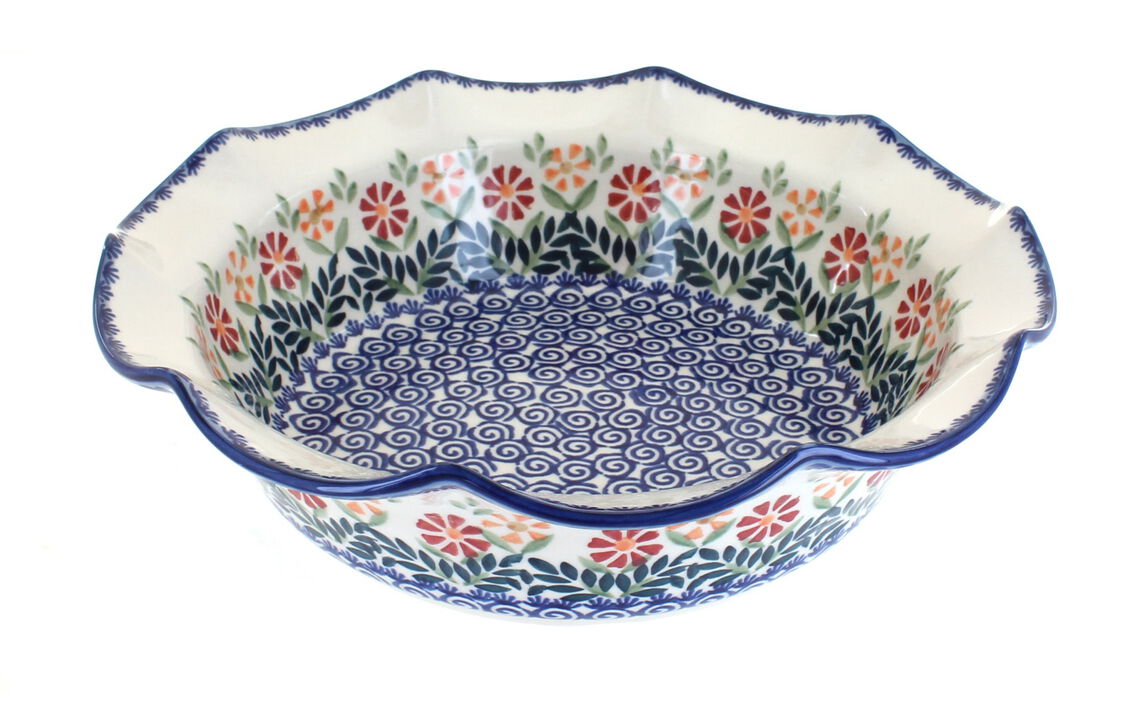 Blue Rose Polish Pottery Garden Bouquet Large Scallop Bowl