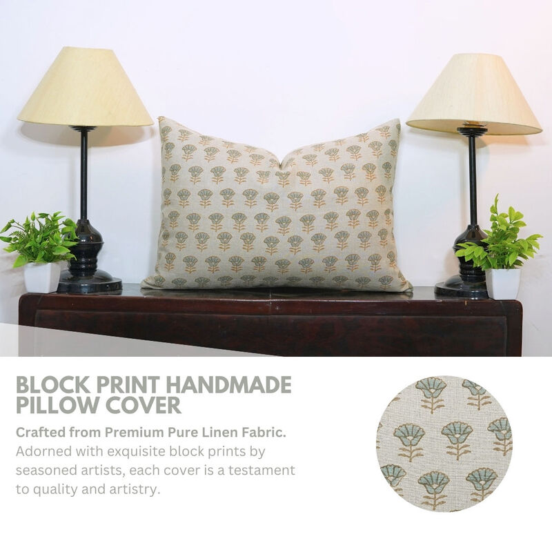 Fabdivine Grey Farmhouse Fall D&eacute;cor Boho Block Print Linen Handmade es Throw Pillow Cover Square Indoor Cushion Case, Kohinoor image number 1