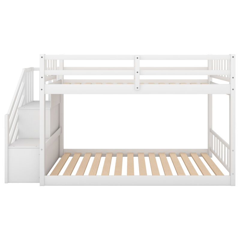 Whisen Twin over Twin Floor Bunk Bed, Ladder with Storage