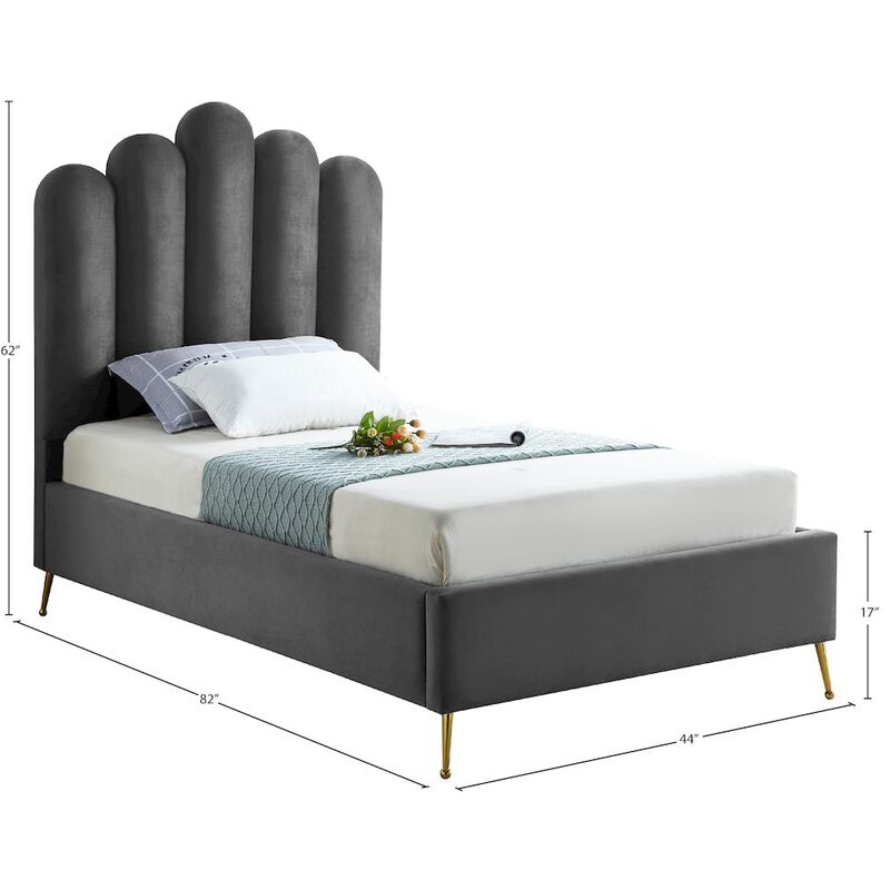 Meridian Furniture Lily Grey Velvet Twin Bed