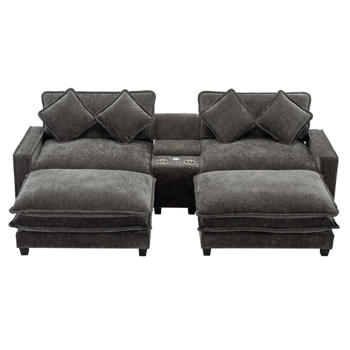 Merax Sectional Sofa Chenille Upholstered Sofa with Two Removable Ottoman