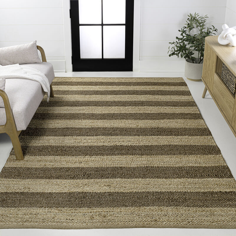 Jayden Rustic Farmhouse Woven Jute Stripe Area Rug