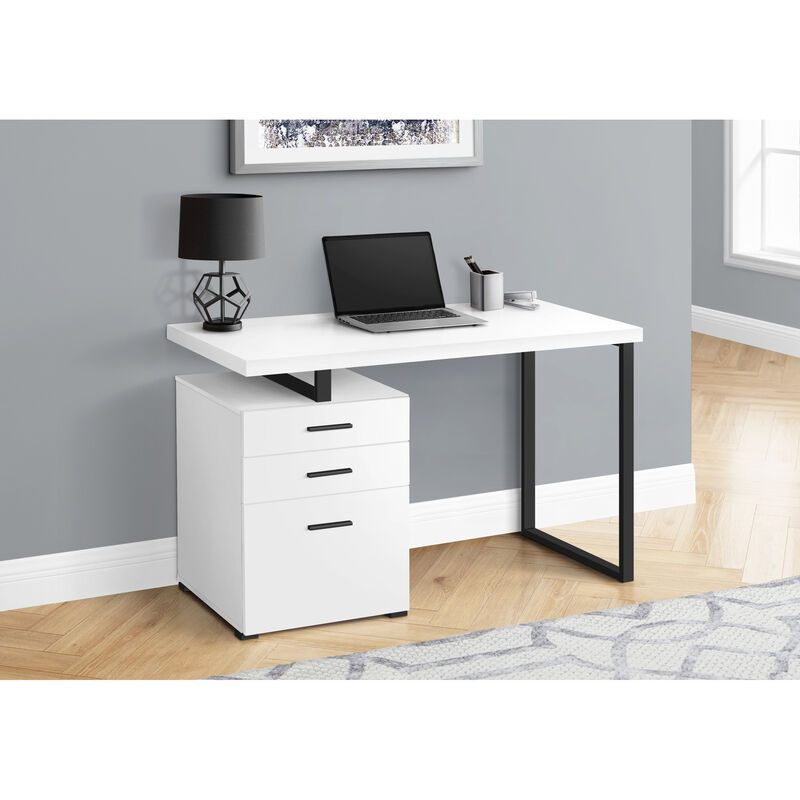 Monarch Specialties I 7646 Computer Desk, Home Office, Laptop, Left, Right Set-up, Storage Drawers, 48"L, Work, Metal, Laminate, White, Black, Contemporary, Modern