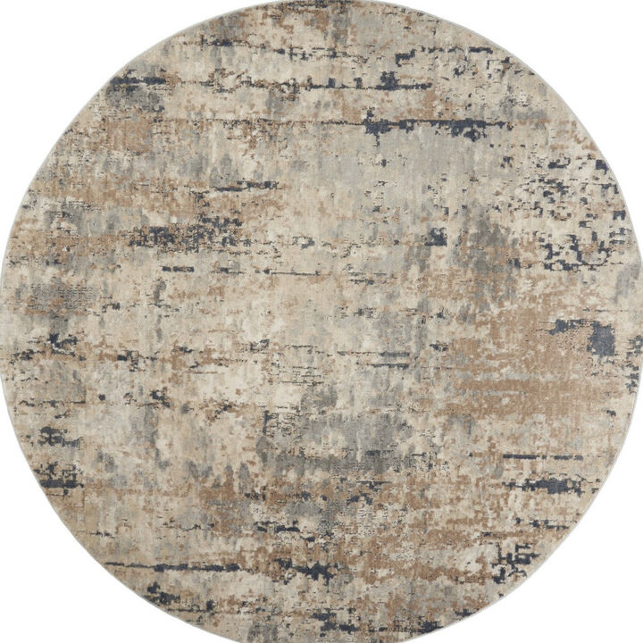 HomeRoots Round Abstract Power Loom Area Rug