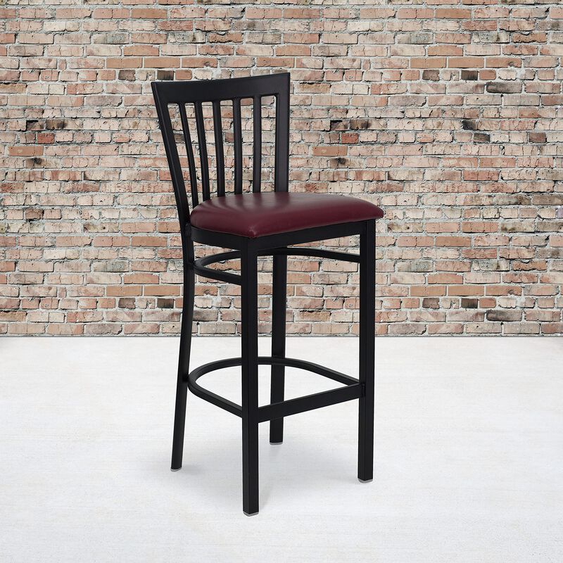 Flash Furniture HERCULES Series Black School House Back Metal Restaurant Barstool - Burgundy Vinyl Seat