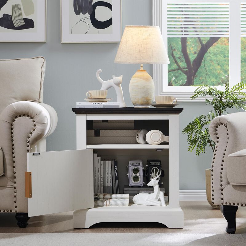 Fluted Wood Nightstand with USB & AC Charging, 22" Wide Side Table, Open Shelf