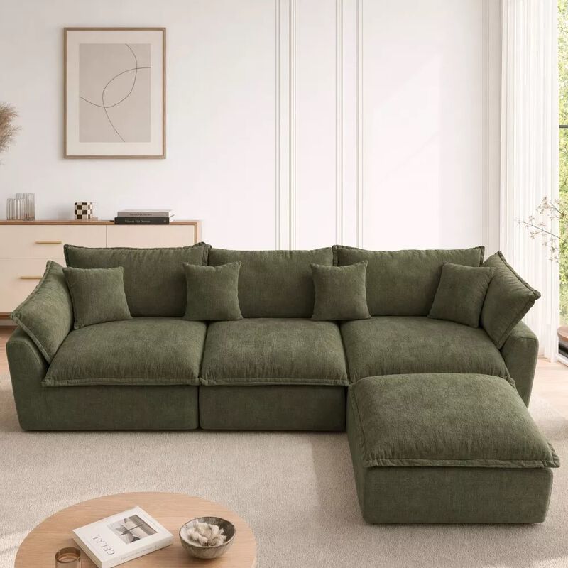 Vipbear 130 Inch Oversized Modular L Shaped Cloud Sectional Sofa with Movable Ottoman, Living Room image number 8