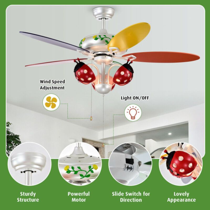 52 Inch Kids Ceiling Fan with Pull Chain Control