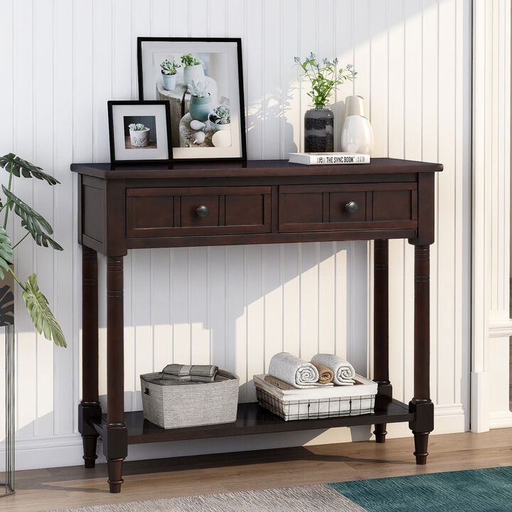 Merax Console Table Traditional Design with Two Drawers and Bottom Shelf