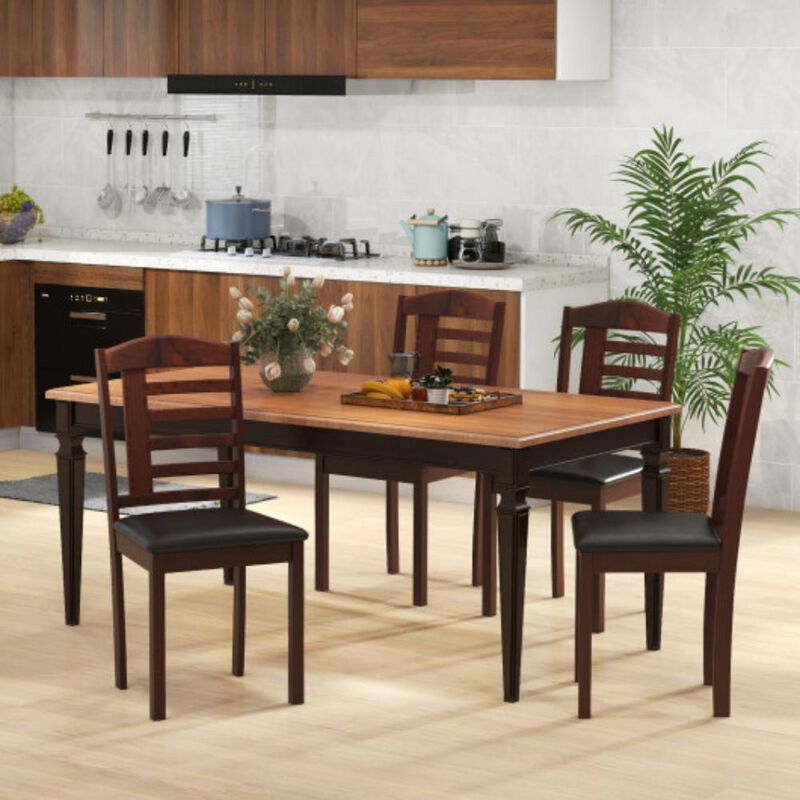 Hivvago Set of 2 Wood Kitchen Chairs with Faux Leather Upholstered Seat in Black