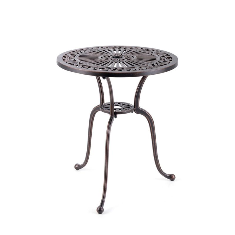 24" Round Cast Aluminum Patio Bar Table with 2" Umbrella Hole image number 0