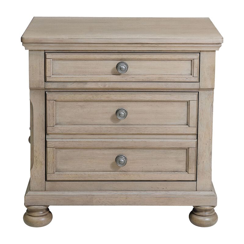 Transitional Bedroom Nightstand with Hidden Drawer Wire Brushed Gray Finish Birch Veneer Wood Bedside Table