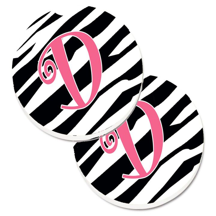Caroline's Treasures Monogram Initial D Zebra Stripe & Pink Set of 2 Cup Holder Car Coasters CJ1037-DCARC, 2.56, Multicolor