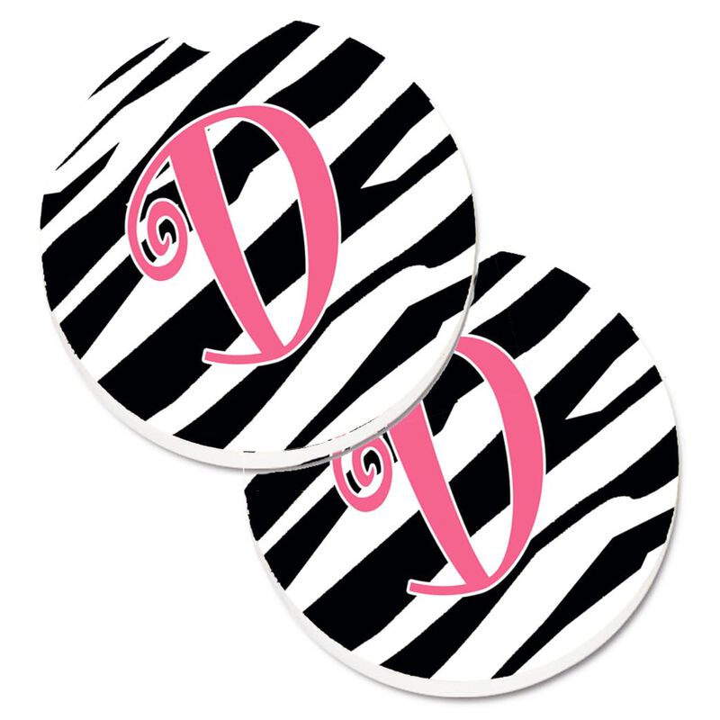 Caroline's Treasures Monogram Initial D Zebra Stripe & Pink Set of 2 Cup Holder Car Coasters CJ1037-DCARC, 2.56, Multicolor