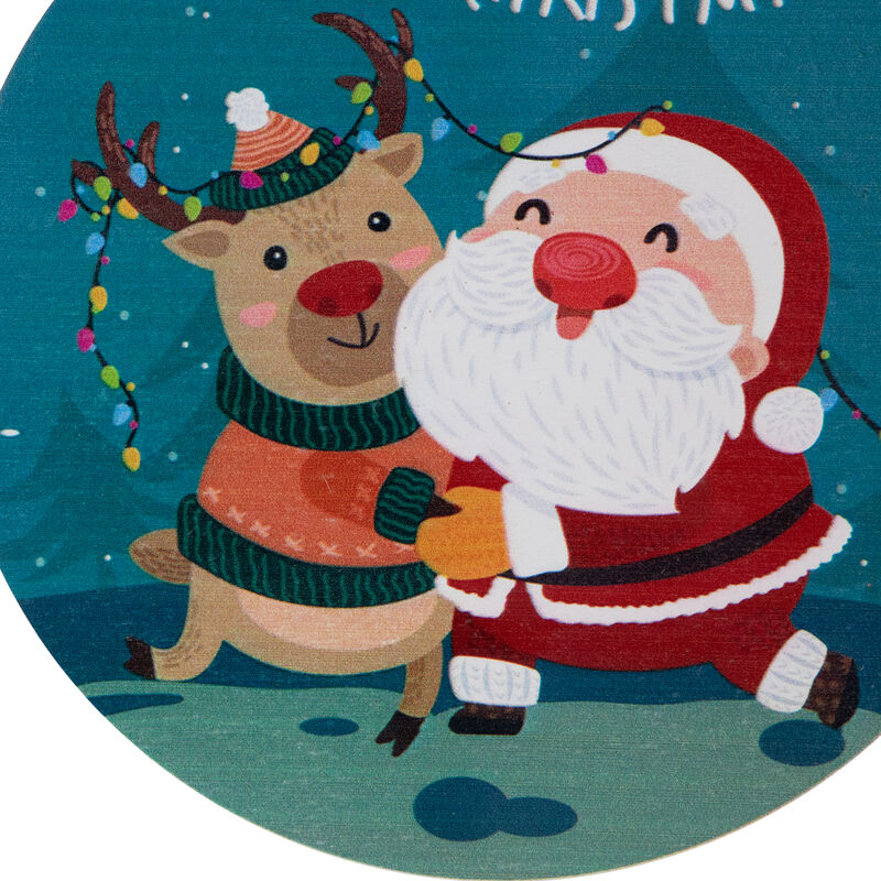 8" Santa and Reindeer "Merry Christmas" Disc Ornament image number 3