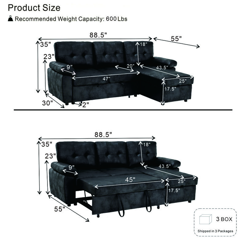 TATEUS  L-Shaped Pull-Out Sectional Sofa image number 4
