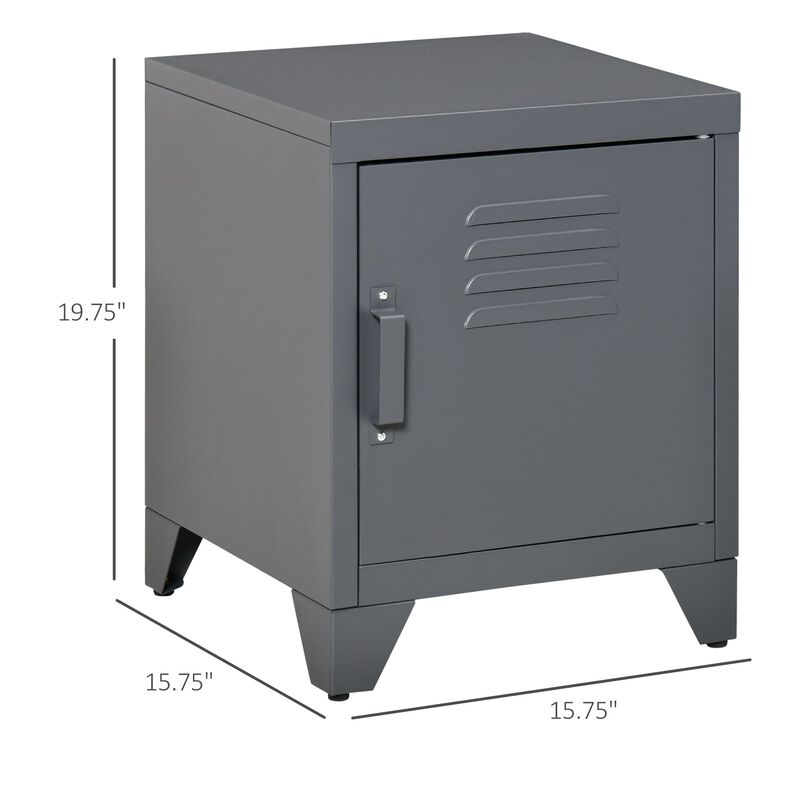 Grey Industrial Table: Side Table with Locker Door & Adjustable Shelf