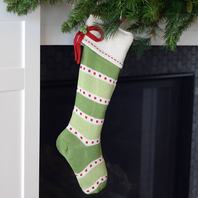 Green Stripe Stocking With Bow image number 1