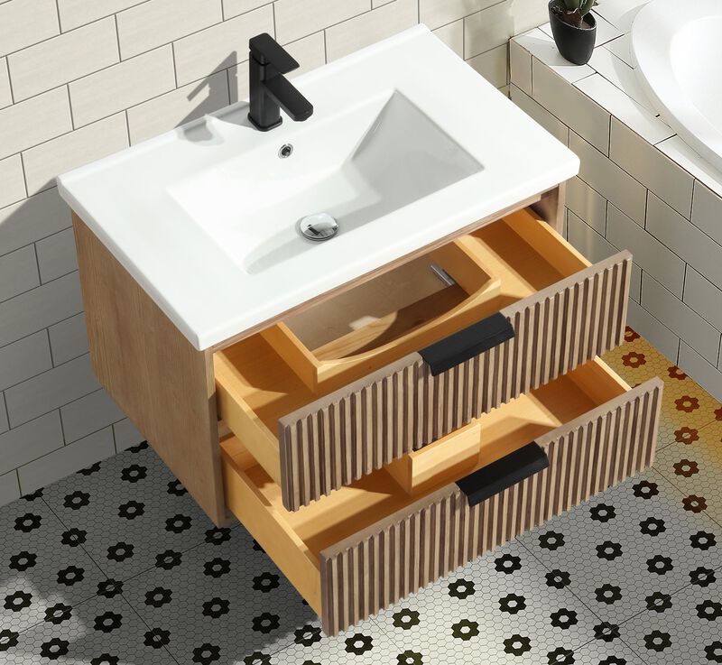 Diego 30" Floating Bathroom Vanity Weathered Fir image number 8