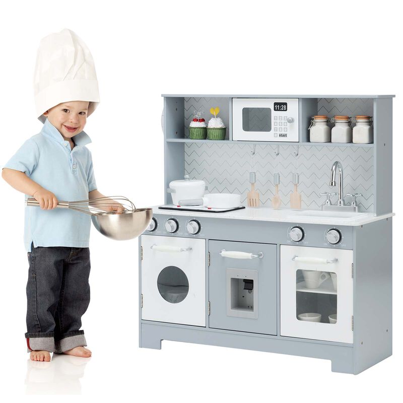 Pretend Play Wooden Kitchen Toy Set for Kids with Realistic Light and Sound