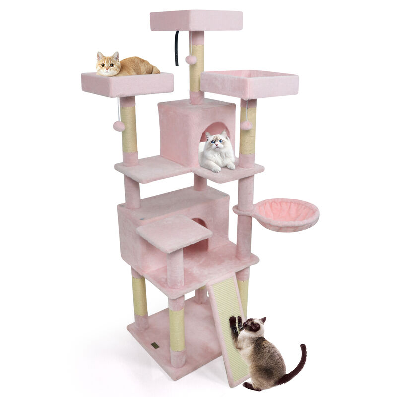Tall Cat Tree with 3 Upholstered Perches and 2 Spacious Cat Condos image number 3
