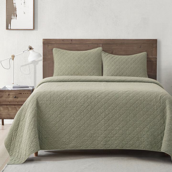 Stonewashed Cotton Gauze Green King Quilt Set