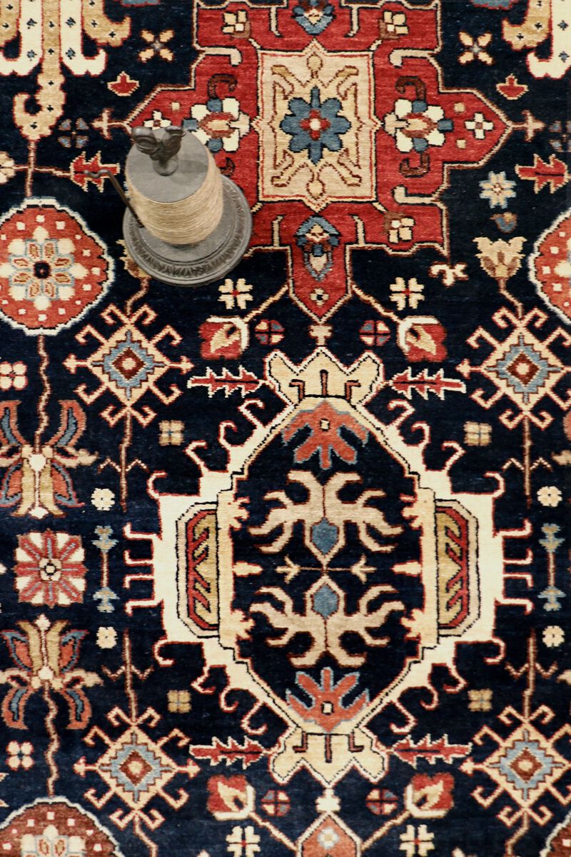 Pasargad Home Azerbaijan Hand-Knotted Wool Area Rug- 7' 9" X 10' 3", Navy image number 2