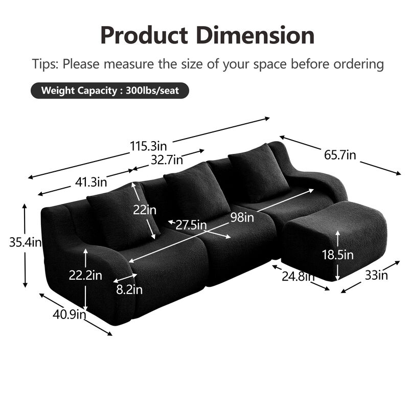 Merax Simplified Modular Sectional Sofa Premium Skin-Friendly Teddy Fabric 32D High Density Sponge image number 6