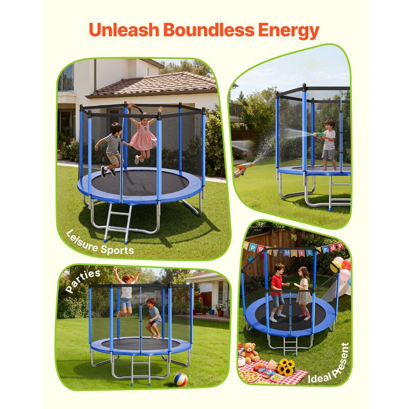 Round Recreational Trampoline with Safety Net, Anti-Rust Outdoor Trampoline for Family Fun image number 2