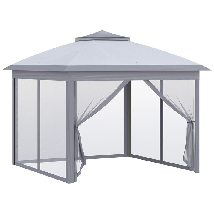 Outsunny 11' x 11' Pop Up Canopy Tent with Netting and Carry Bag, Instant Gazebo Sun Shelter, Tents for Parties with 121 Square Feet of Shade, for Outdoor, Garden, Patio, Gray