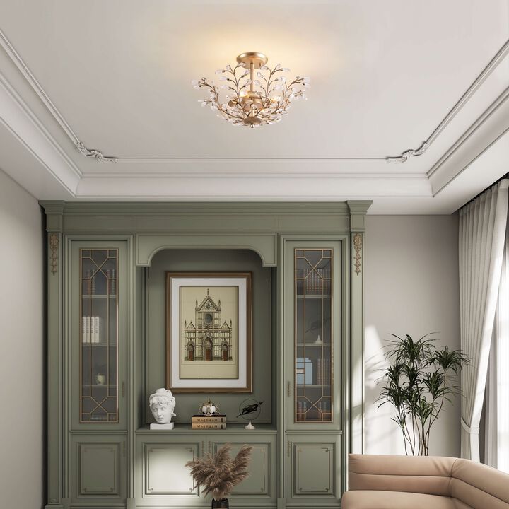 Freya Brushed Champagne Silver 4-light Crystal Bud 8-Branch Semi-Flush Mount