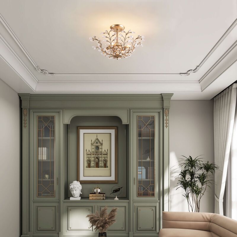 Freya Brushed Champagne Silver 4-light Crystal Bud 8-Branch Semi-Flush Mount image number 1