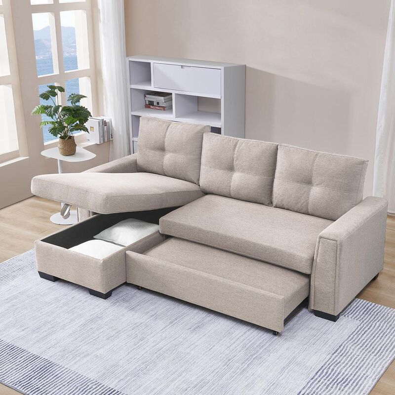 OS Home and Office Furniture Tufted Sectional Chaise Sofa Sleeper with Storage