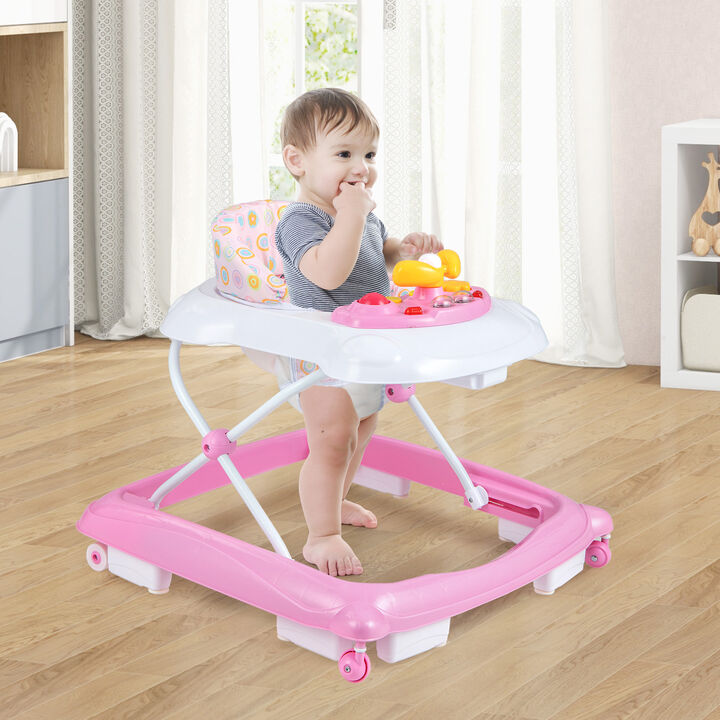 Adjustable Baby Walker with 3 Height Levels and Foldable Padded Seat