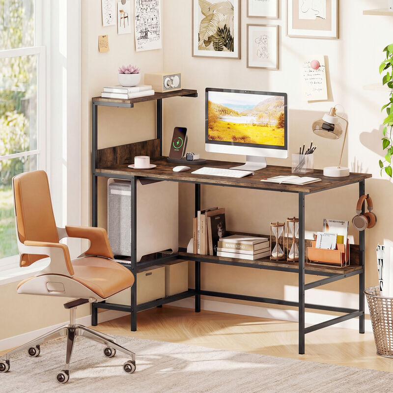 Computer Desk with Built In Power Outlets and Shelves for Home Office image number 4