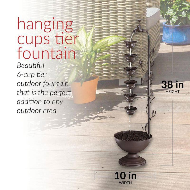 Outdoor/Indoor 6-Tier Hanging Cups Water Fountain for Elegant Water Flow and Relaxing Garden or Home D&eacute;cor