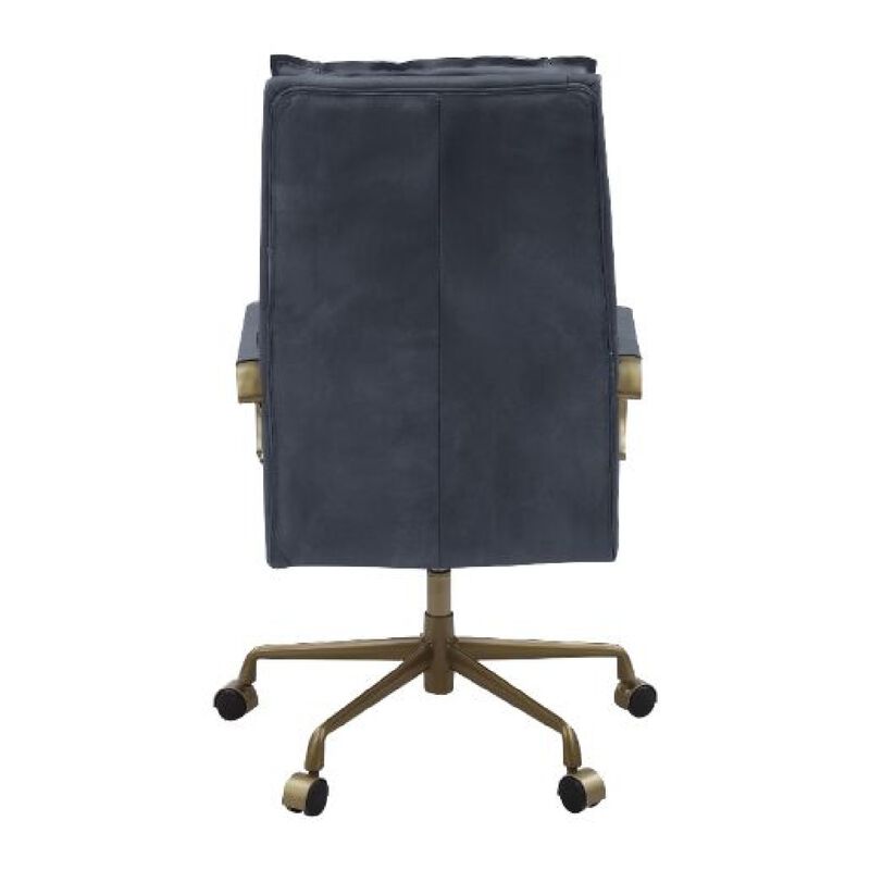 Office Chair with Leatherette Seat and Tufted Details, Gray - Benzara
