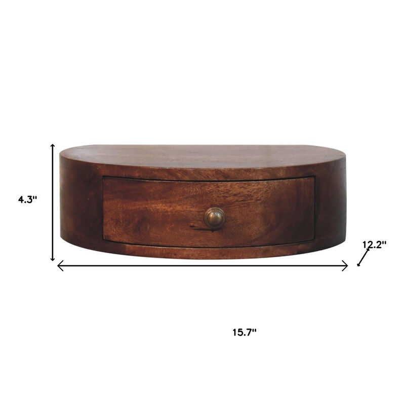 HomeRoots 16" Brown Solid Wood One Drawer Half Moon Floating Nightstand image number 6