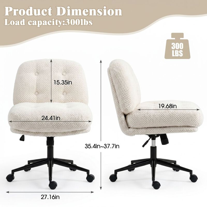 Cross Legged Office Chair No Arms, Adjustable Swivel Wider & Thickened, Ergonomic Desk Chair image number 3