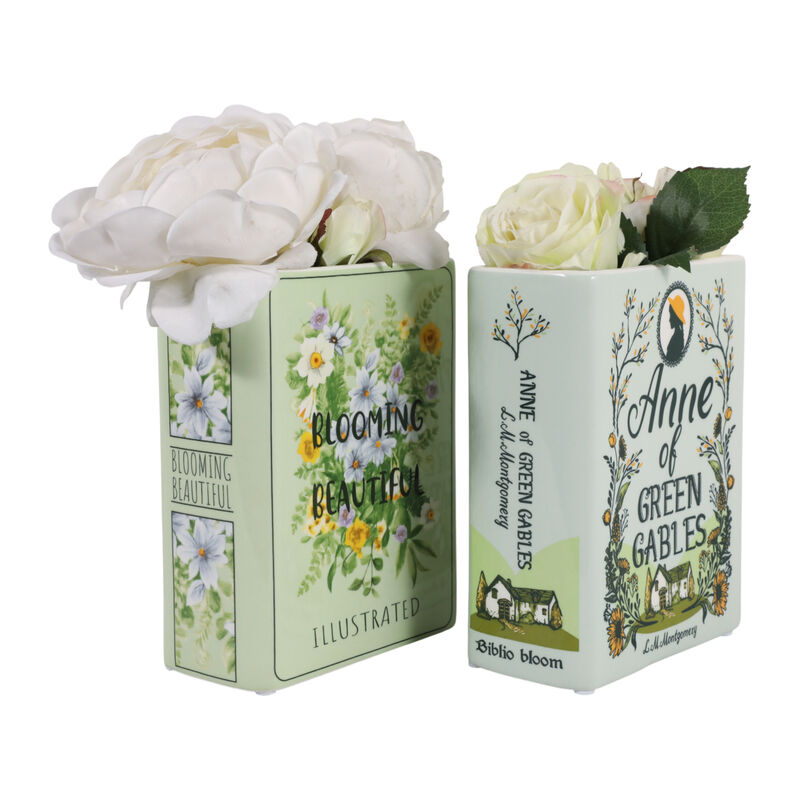 S/2 8x6" Spring Book Vases, Green Multi image number 1
