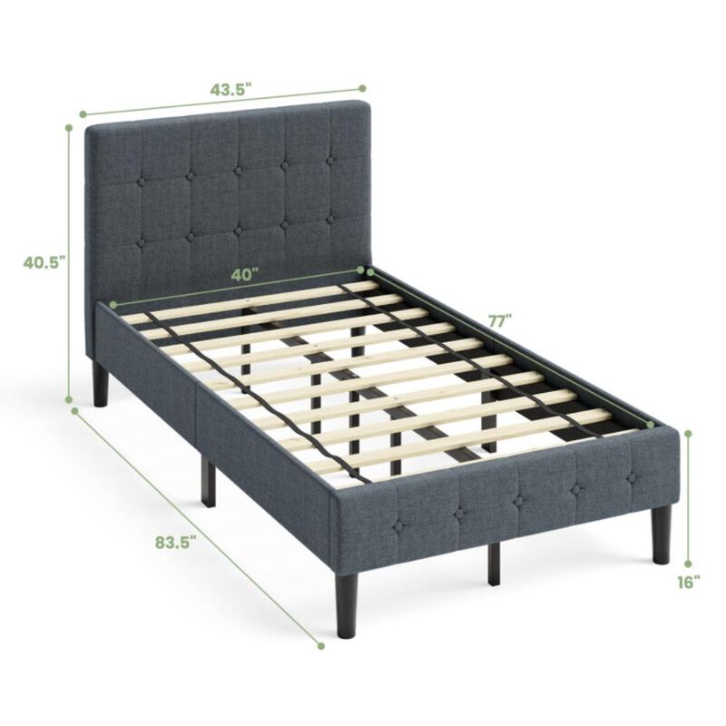 Hivvago Twin Upholstered Bed Frame with Button Tufted Headboard