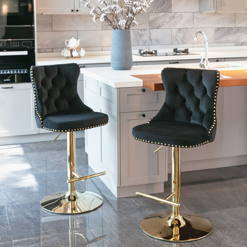 Streamdale Set of 2 Adjustable Velvet Bar Stools
