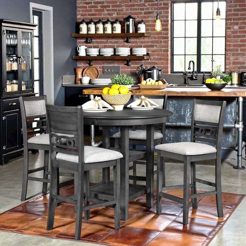 Gray Wood Dining Table Set for 4 &ndash; Kitchen Table Chairs Set of 5-pcs image number 2