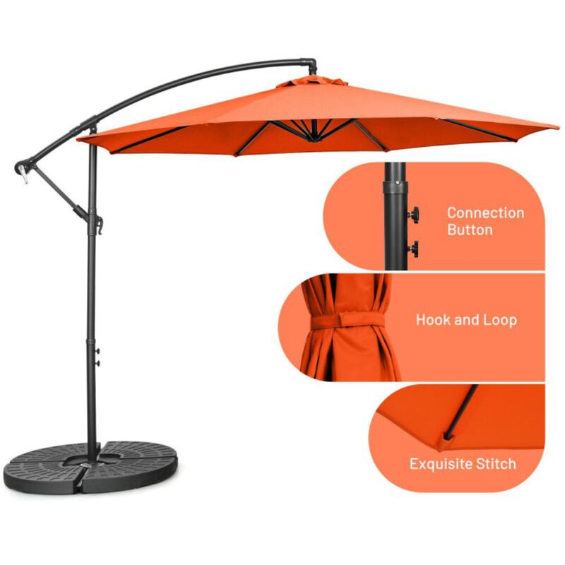 Hivvago 10 Feet Offset Umbrella with 8 Ribs Cantilever and Cross Base