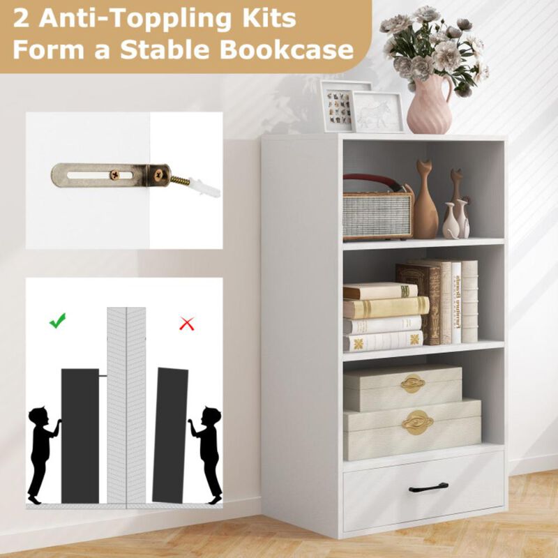 Hivvago 4-Tier Storage Bookcase with Open Shelves Drawer and Anti-toppling Device