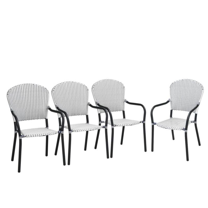 Hivvago Set of 4 Patio Rattan Stackable Dining Chair with  Armrest for Garden