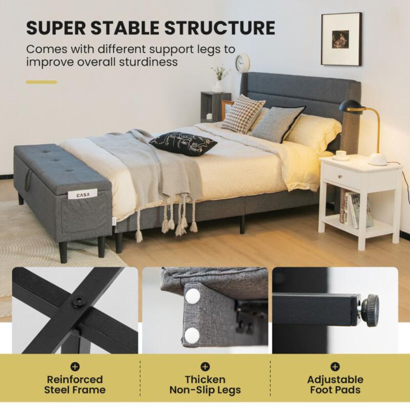 Hivvago Upholstered Bed Frame with Headboard and Storage Ottoman image number 3